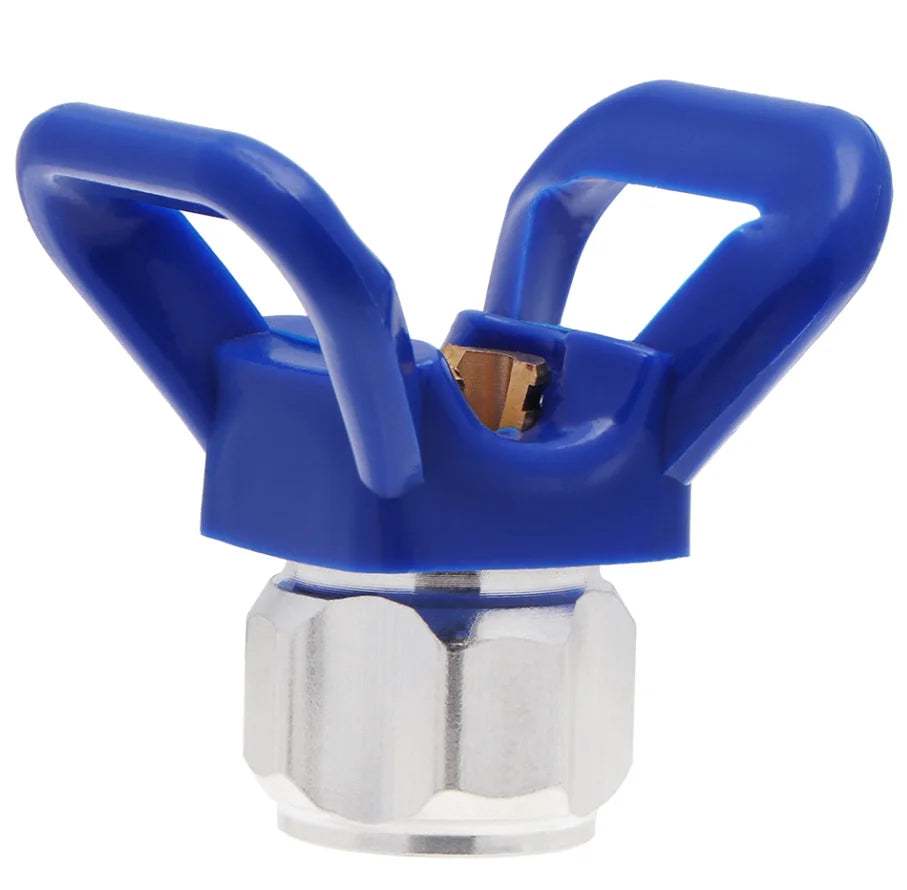 Blue adjustable airless paint sprayer extension rod with a silver threaded tip