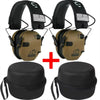 A pair of black professional noise reduction ear muffs with voice amplification and matching storage cases.