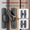 Aluminum alloy door lock latch hardware showing a dark finish door installation and various latch styles
