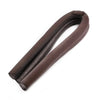 A dark brown windproof door draft excluder seal strip rolled into a tube.