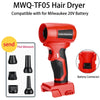 Rotes MWQ-TF05 Haartrockner kompatibel mit Milwaukee 20V Akku und verschiedenen Aufsätzen