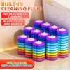 A set of multi-color replacement heads for a built-in cleaning fluid toilet brush.