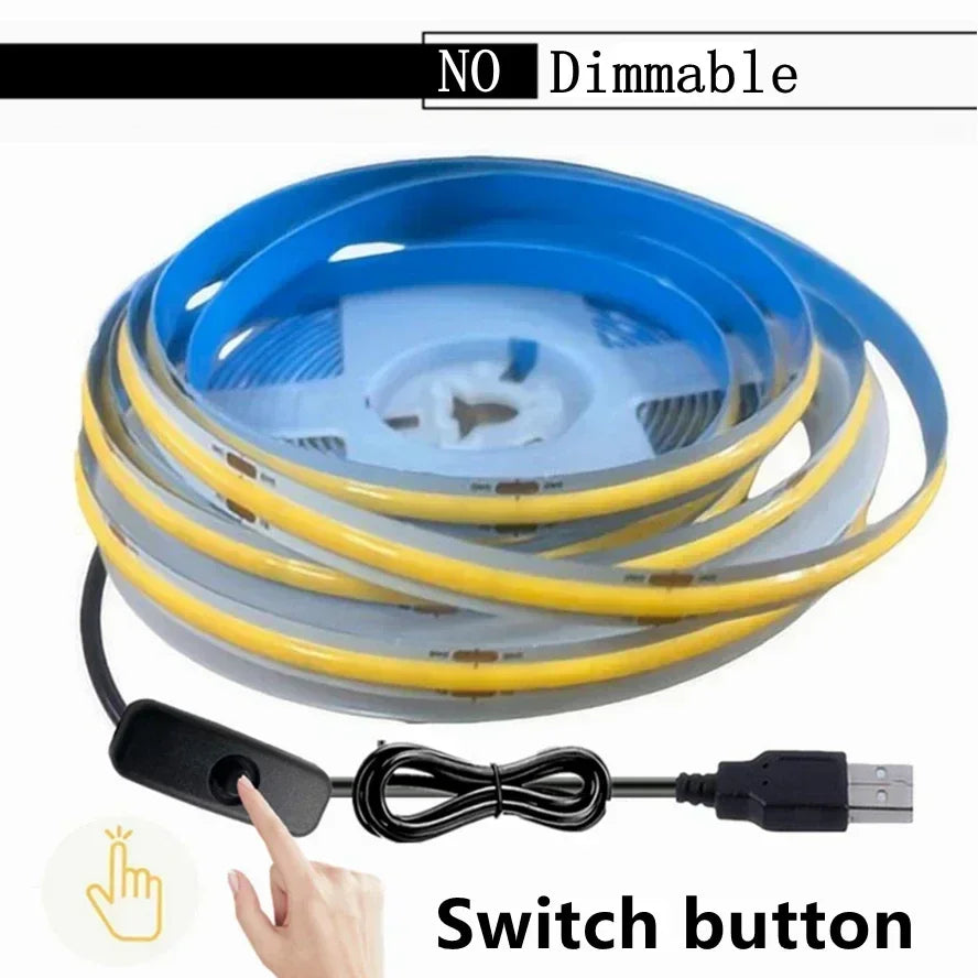 شريط إضاءة LED ملفوف أصفر وأزرق مع زر تشغيل