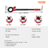 A set of multi-sized ratcheting pipe threaders including 1/2, 3/4, and 1 inch NPT dies with a handle and carrying case