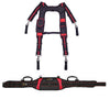 Black and red adjustable tool belt suspenders with a pouch bag