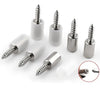 A collection of cabinet partition support screws in silver and white finishes, shown with a close-up view.