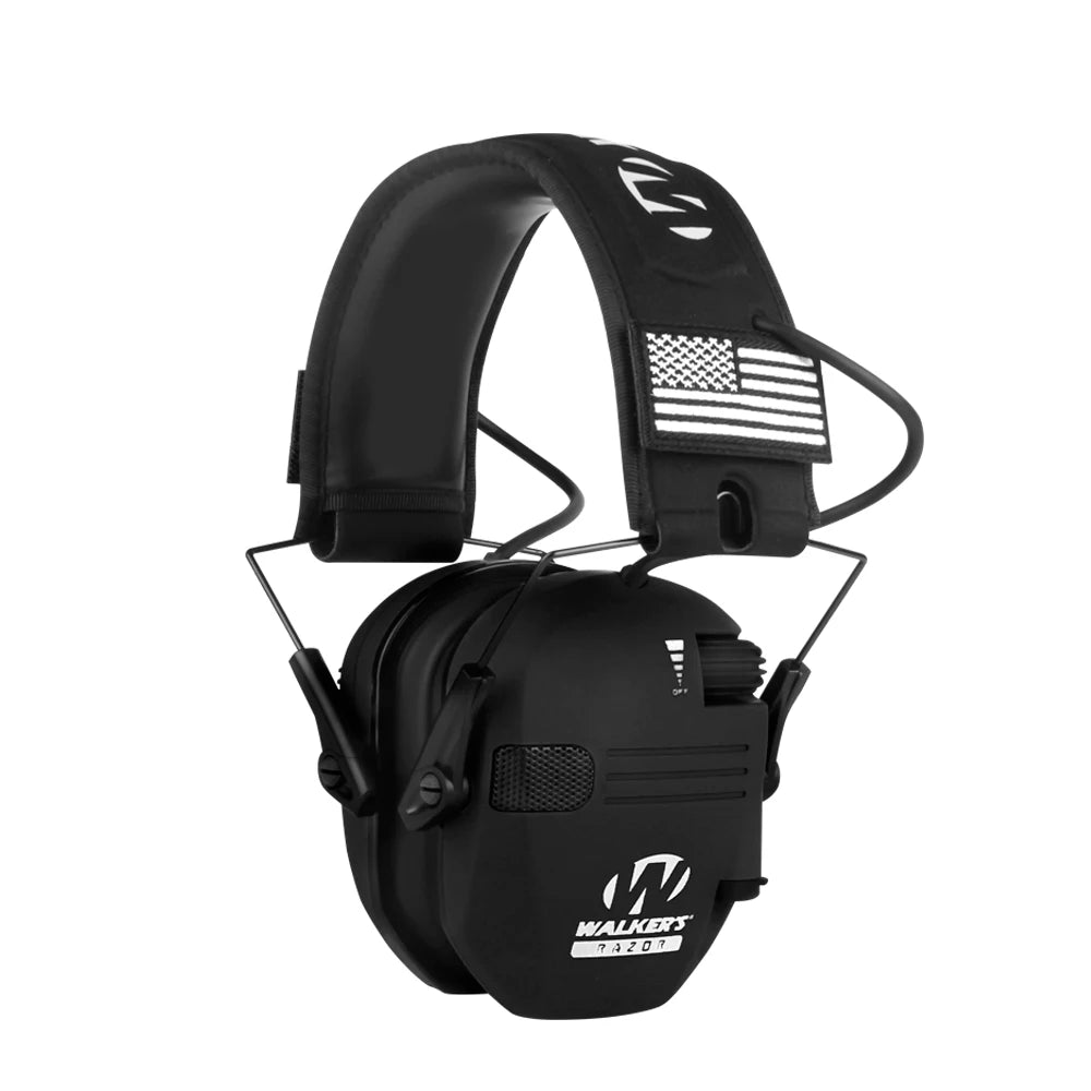 Black professional noise reduction ear muffs with voice amplification