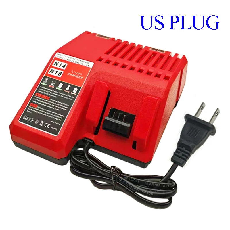Red battery charger unit with an N14/N18 indicator and a black power cord.