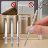 A close-up of a silver double-head nail set being held by a hand, with inset images showing the effect of rust on nail holes.