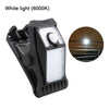 A black solar LED clip-on motion sensing outdoor light with a white light (6000K) bulb.