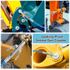 Close-up view of a leaking-proof grease gun coupler fitting onto heavy machinery.