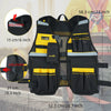 Chaleco de seguridad reflectante negro con detalles amarillos mostrado en una persona.