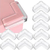 Clear silicone corner edge protectors for baby safety shown in various angles and sizes