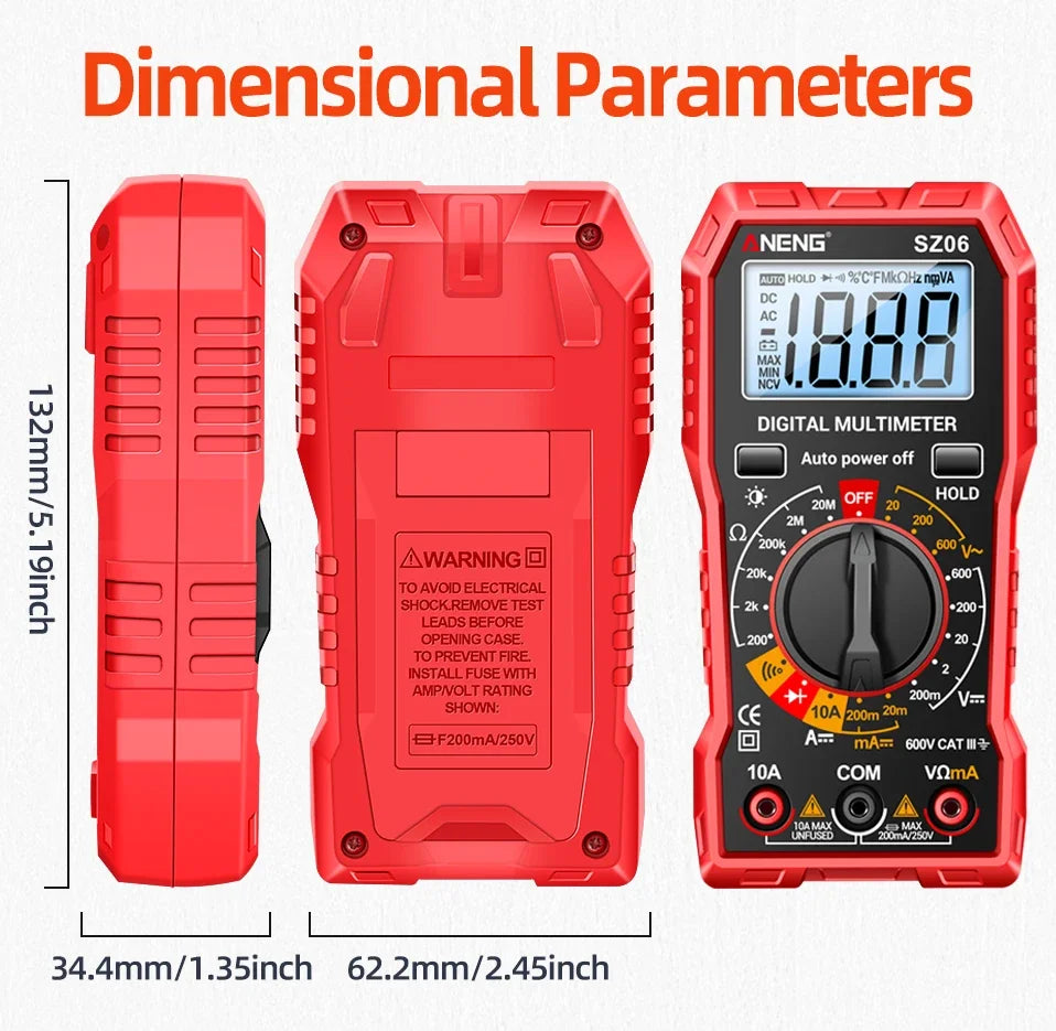 A red digital multimeter with a protective case and display showing 1.88 volts.