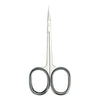 Professional stainless steel nail cuticle trimmer with sharp metal blades.