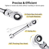 A set of multi-functional ratchet wrenches including a 12-point box end, a 5-degree swing arc wrench, and an 180-degree pivot