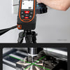 A 3-in-1 laser distance meter and tape measure device shown in various configurations and usage contexts.