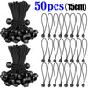 50 pieces of heavy duty black elastic ball rope, 15 cm long, for tent and tarpaulin tie-down.