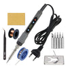 A precision digital soldering iron kit showing the iron, tip, cable, and soldering iron tips.