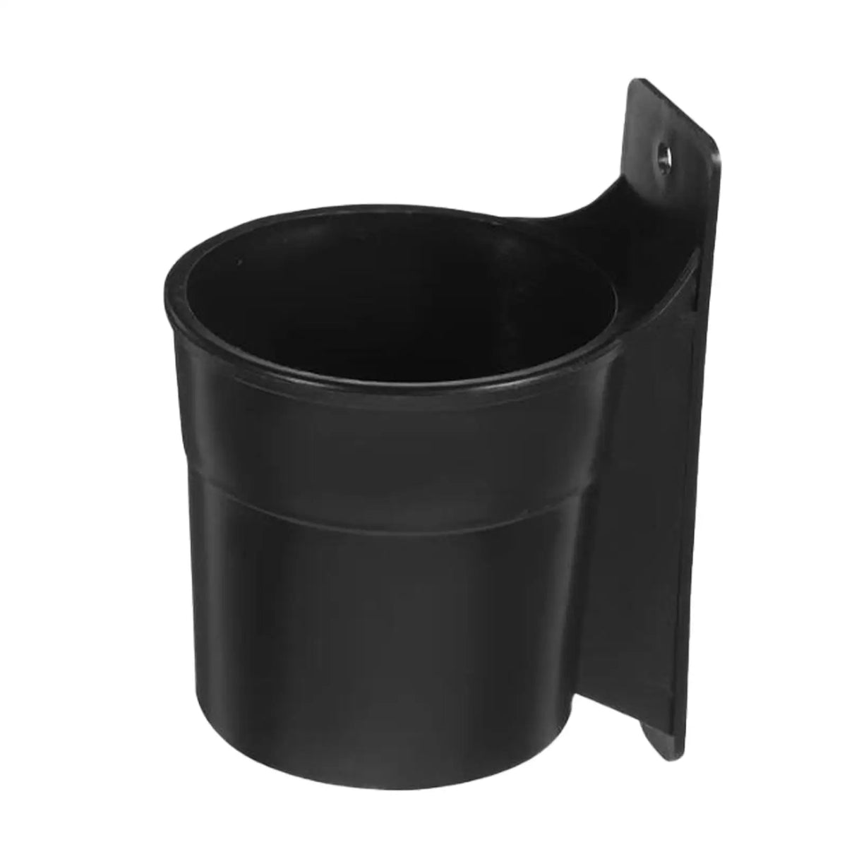 Black desk and chair cup holder rack with a cylindrical cup holder.