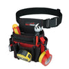 A black tool belt set featuring various electrician tools and yellow and red accents.