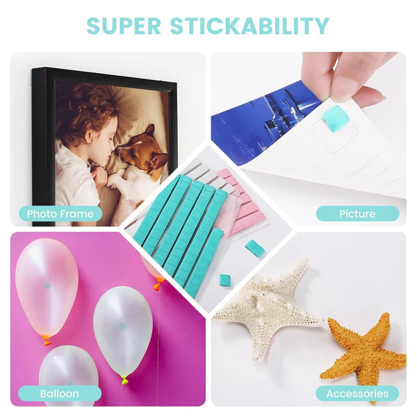 A kit for reusable nail glue clay featuring a photo frame, picture, balloon, and starfish accessories.