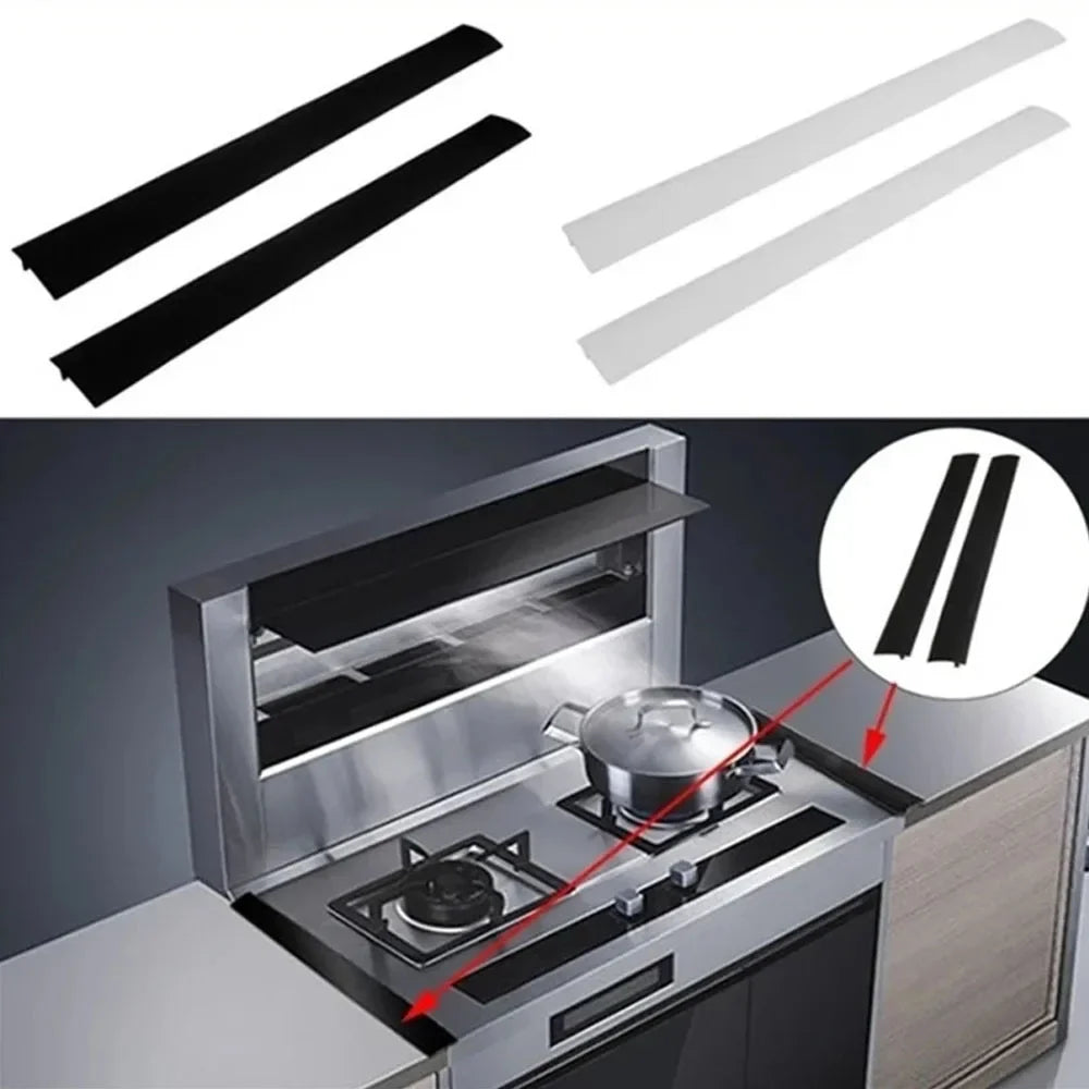 Bandes d'étanchéité pour cuisinière en silicone, présentées en noir et blanc avec un exemple d'utilisation sur une plaque de 