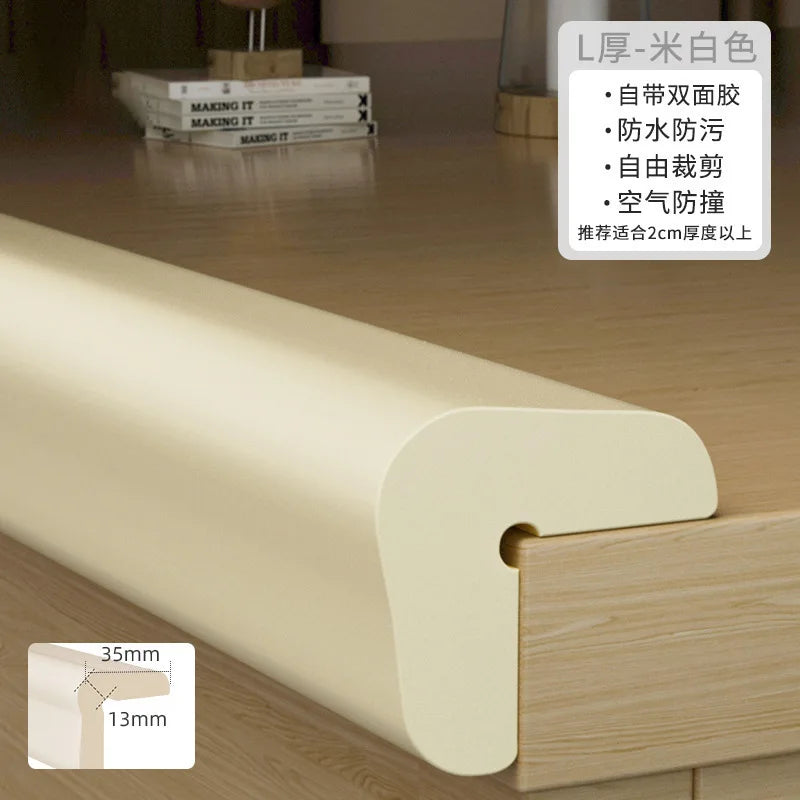 A cream-colored corner guard for a table edge, showing the 35mm and 13mm dimensions.
