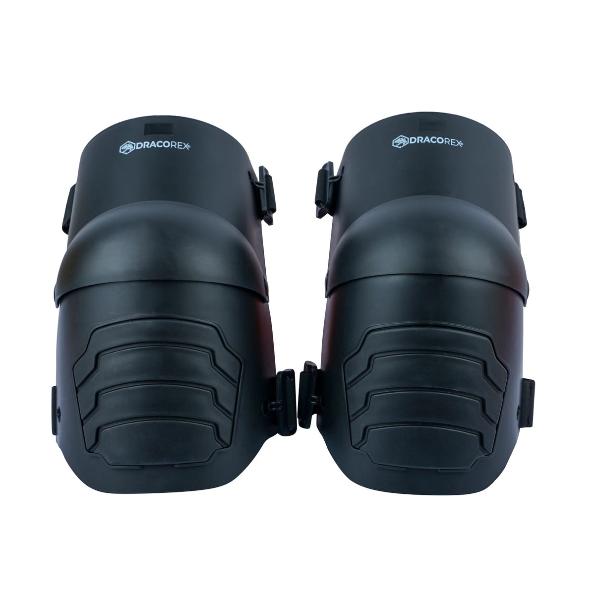 A pair of black DracoRex knee pads for construction and gardening.