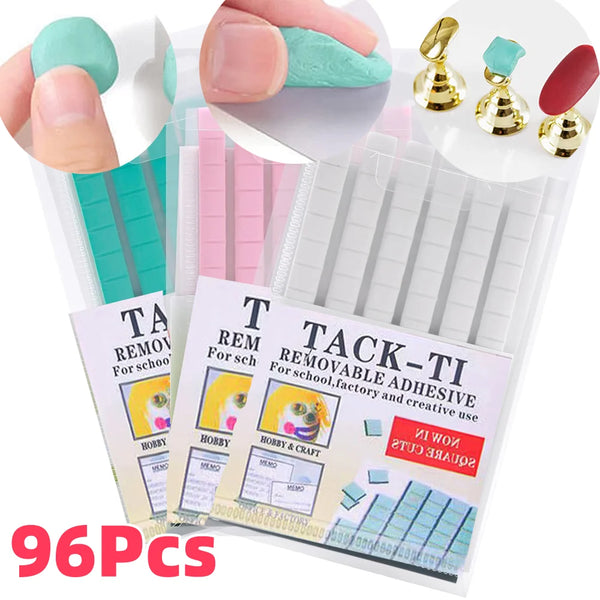 A set of 96 reusable adhesive tabs and gold nail glue applicators for school and creative use
