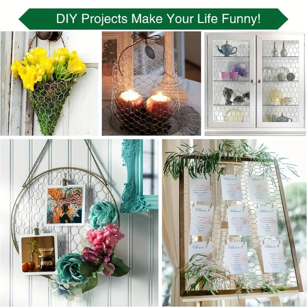 DIY projects featuring durable chicken wire mesh used for gardening and crafts