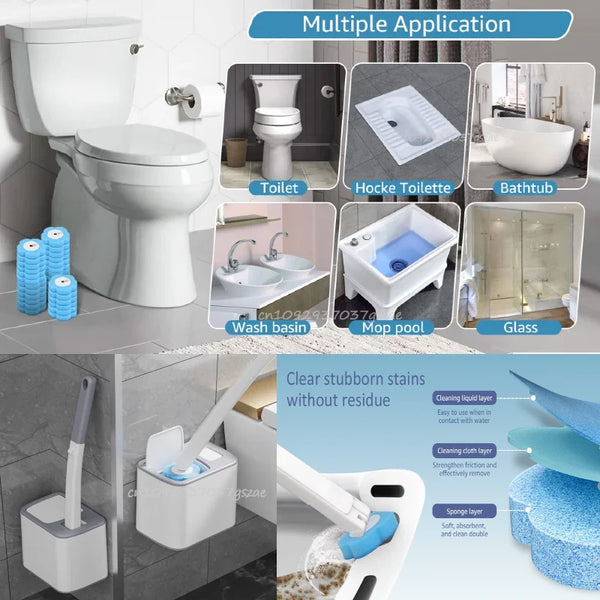 Set wiederverwendbarer, wandmontierter Toilettenbürsten und Reinigungswerkzeuge für Bad und Glas
