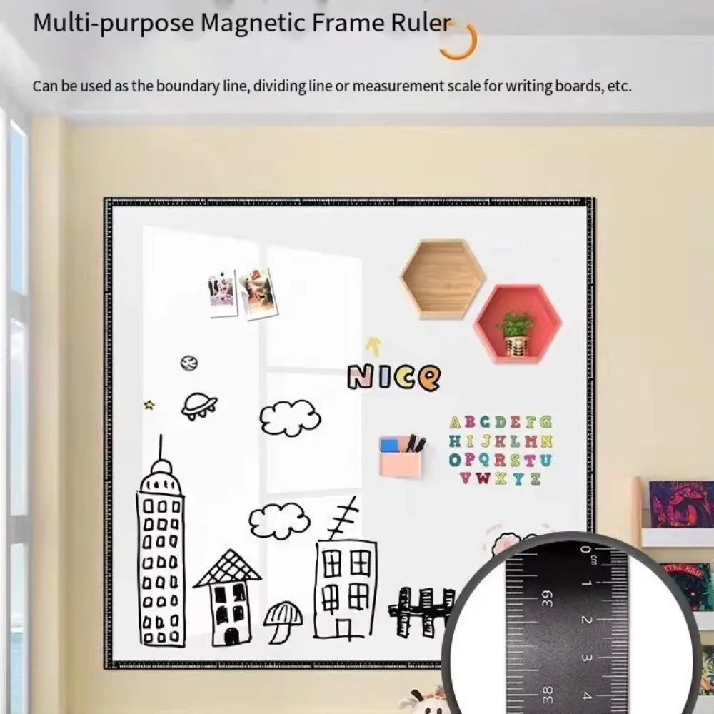 A multi-purpose magnetic frame ruler used as a boundary line or measurement scale on a whiteboard.