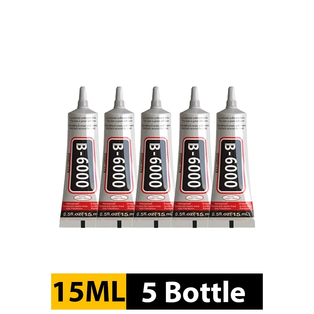 Five bottles of B-6000 professional strength adhesive for repair
