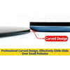 Close-up of a black and blue curved furniture slider designed to glide over small floor potholes.