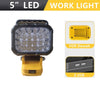 Lampe de travail LED de 5 pouces avec boîtier jaune et ports USB pour outils électriques.
