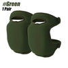 A pair of olive green knee pads shown against a white background.