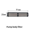 A black pump body filter with dimensions of 91mm and 20mm.