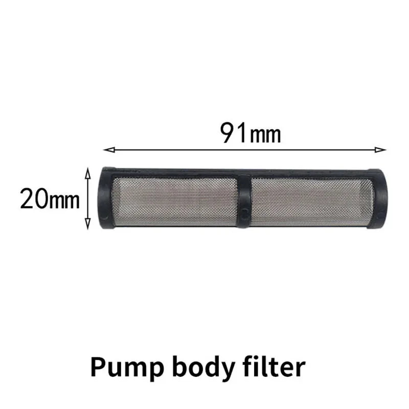 A black pump body filter with dimensions of 91mm and 20mm.