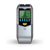A silver multi-function wall detector device with a digital display and various settings buttons.
