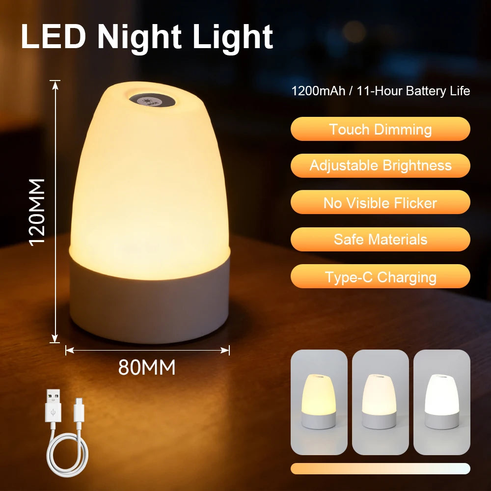 مصباح ليلي يعمل بتقنية LED أبيض على سطح خشبي