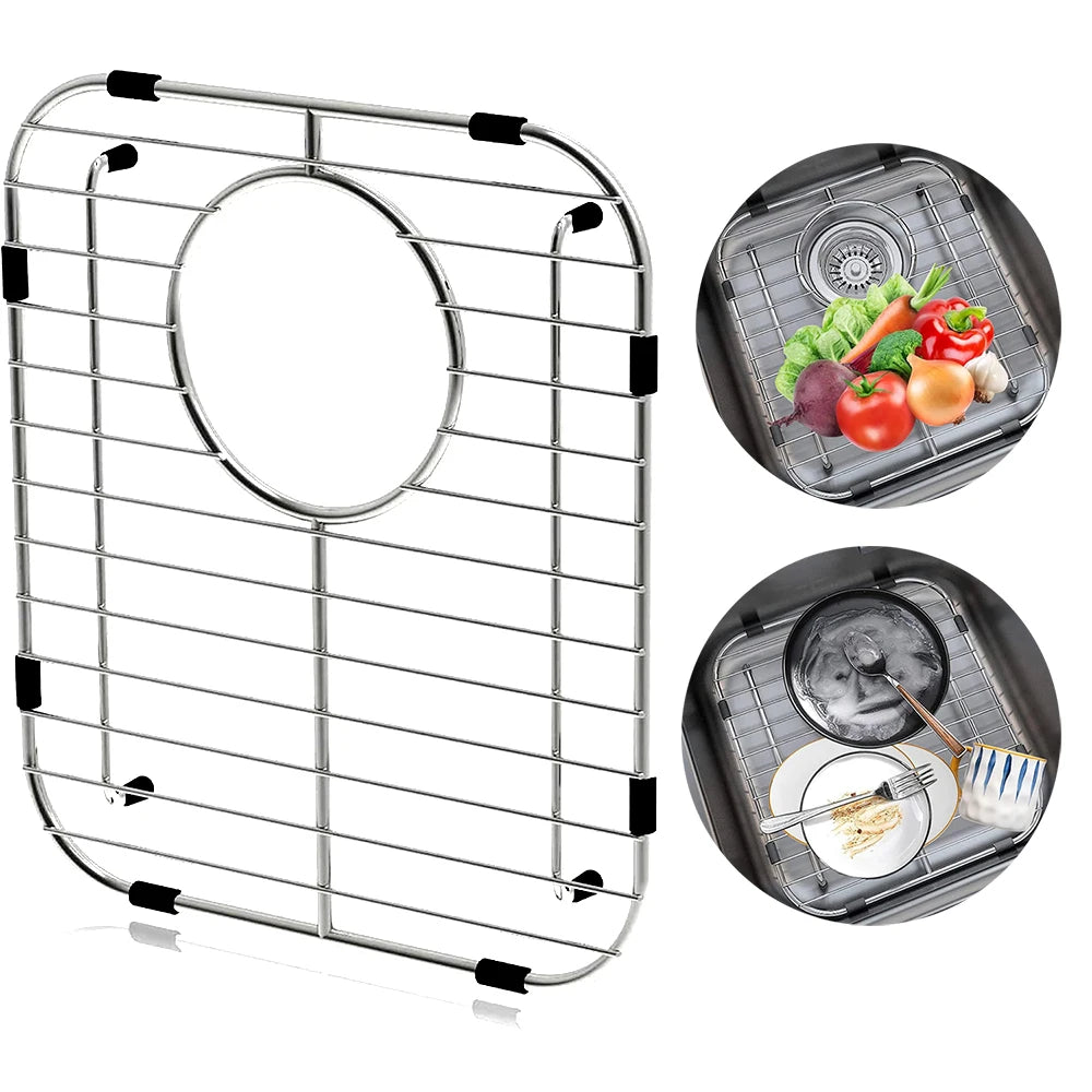 Stainless steel sink protector grid with removable inserts for food preparation and draining