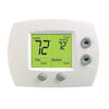 A white digital thermostat displaying 72 degrees inside and 72 degrees cool setting, with fan, auto, system, and cool buttons