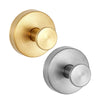 A pair of heavy duty stainless steel suction cup shower hooks, one brass and one silver.
