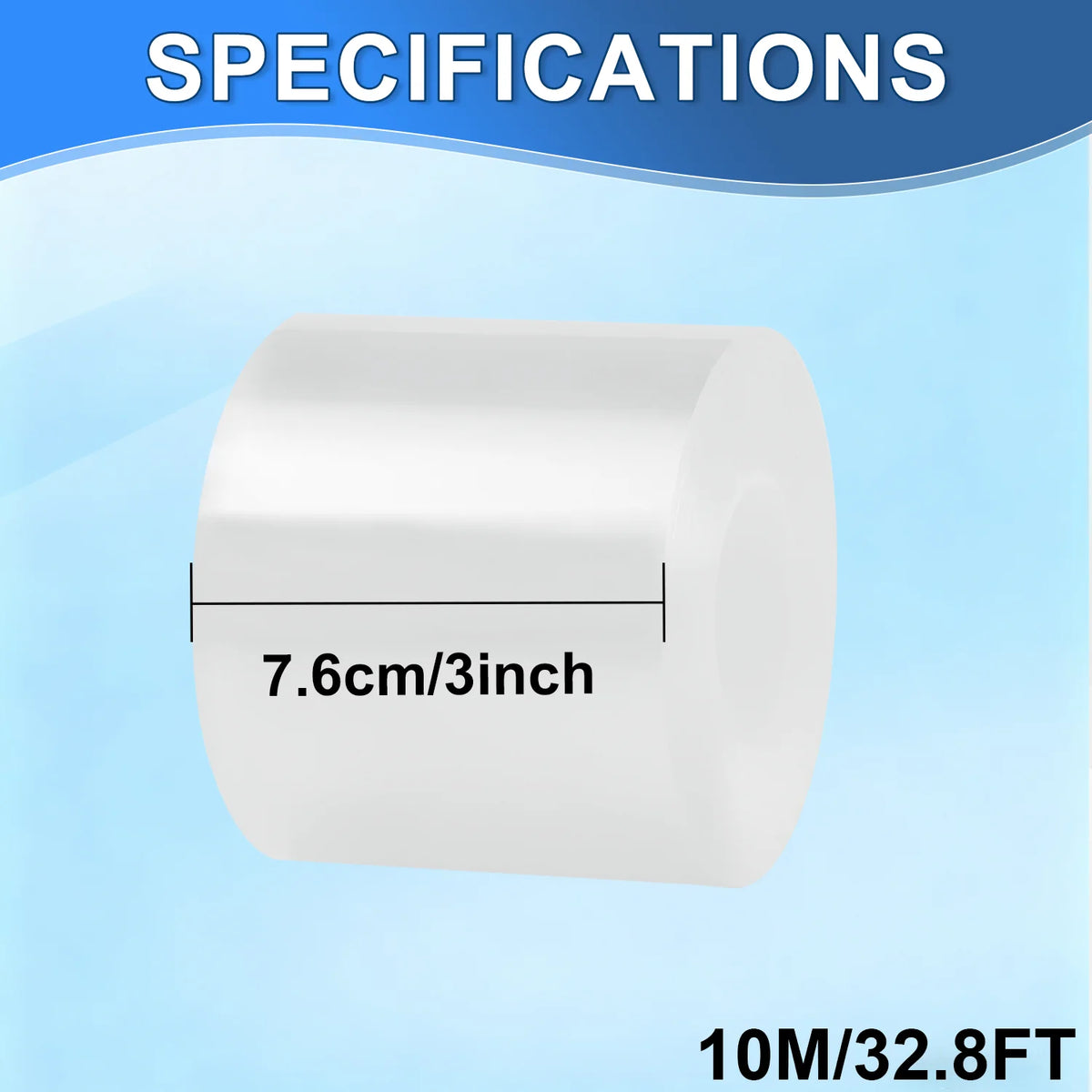 White roll of waterproof window sealing tape with a diameter of 7.6cm/3inch and a length of 10M/32.8FT