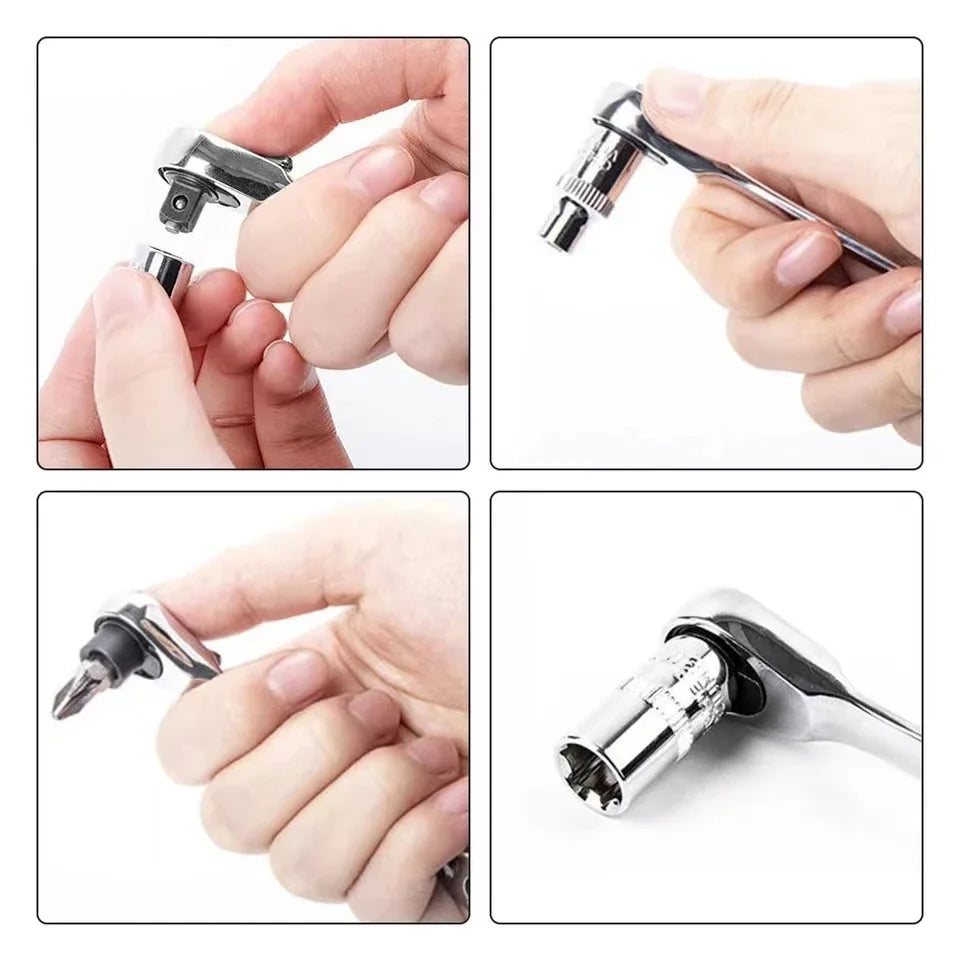 Gros plans d'un jeu de clés à mâchoires portable double embout utilisé sur divers objets.