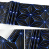 Schwarze Vinyl-Wandaufkleber mit geometrischem Muster und leuchtend blauen Linien.