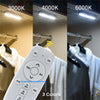 A white wireless under cabinet LED light with a remote control is shown illuminating a garment.