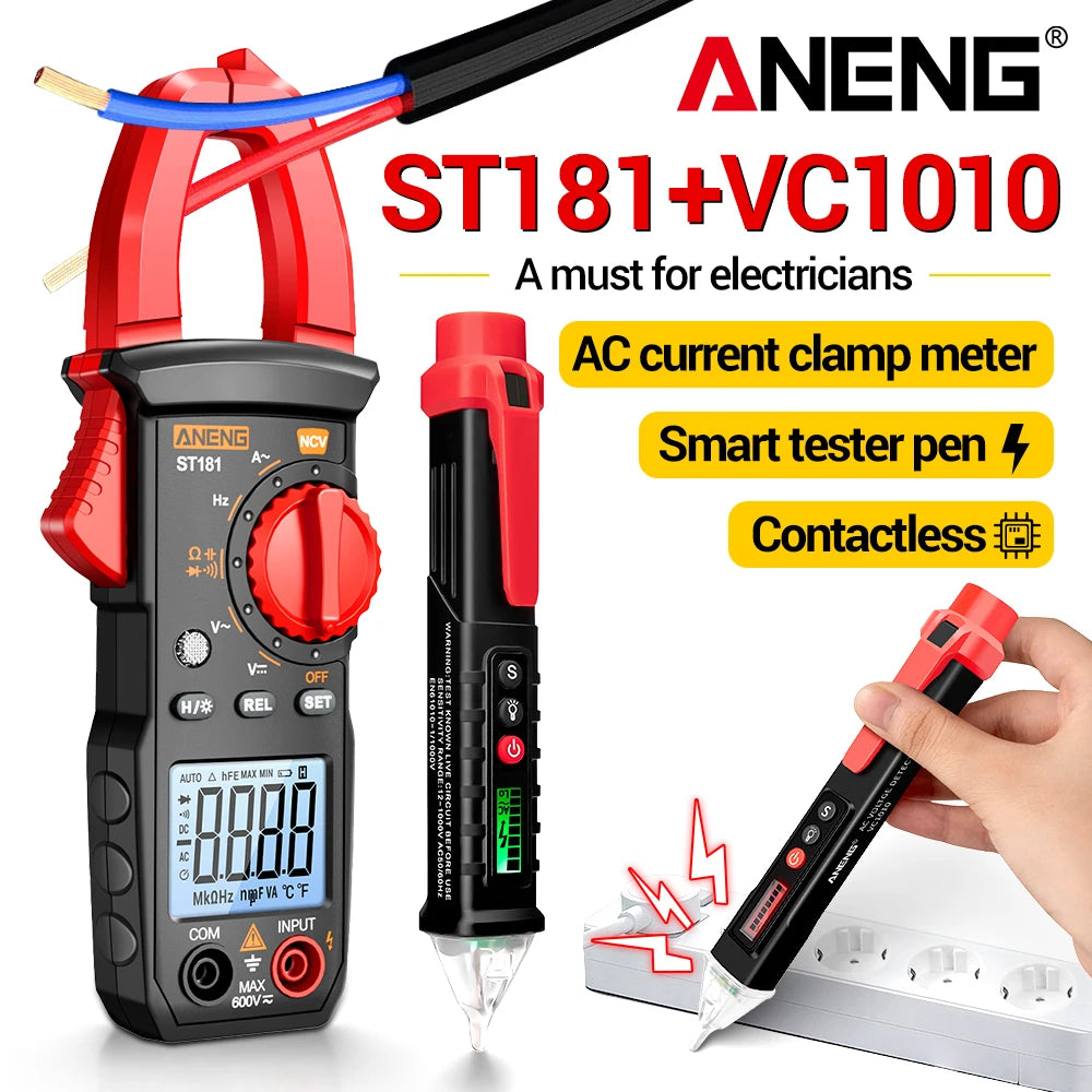 An ENG ST181+VC1010 AC current clamp meter and smart tester pen for electricians