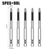 A set of five 90L precision magnetic drill bits shown with dimensions and scale.